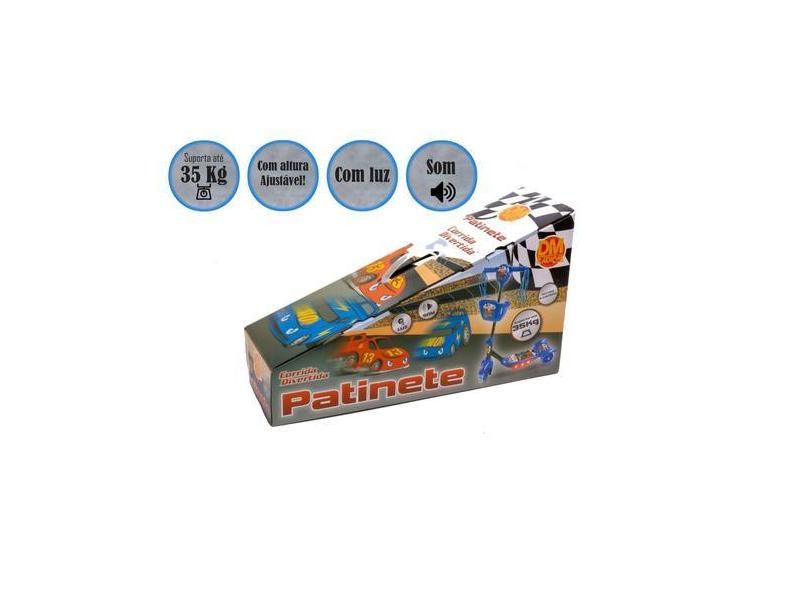 Patinete Dm Toys 3 Rodas Azul Infantil Com Cesta Carros Luz