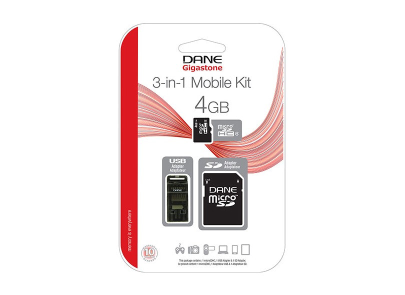 Cartão de Memória Micro SDHC com Adaptador Dane-Elec 4 GB DA-3IN1-04G-R