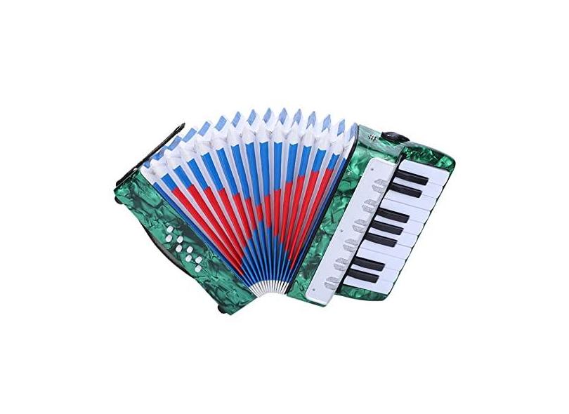 Acordeão de Celulóide de Piano de 17 Teclas e 8 Baixos, Acordeão para Iniciantes e Adultos, Acordeão de Concertina Portátil de 4 Cores Com Alça Lateral Ajustável, Mini Acordeão