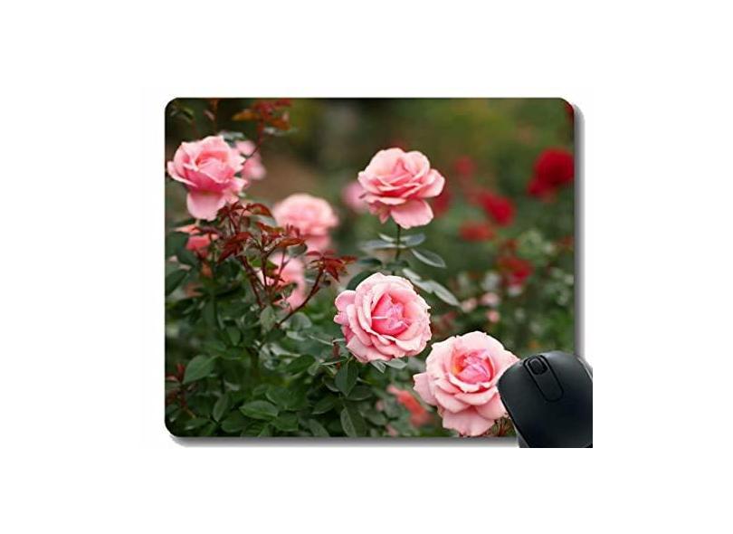 Mouse pad para jogos personalizado, rosa com pétalas de flores e rosas e borracha antiderrapante