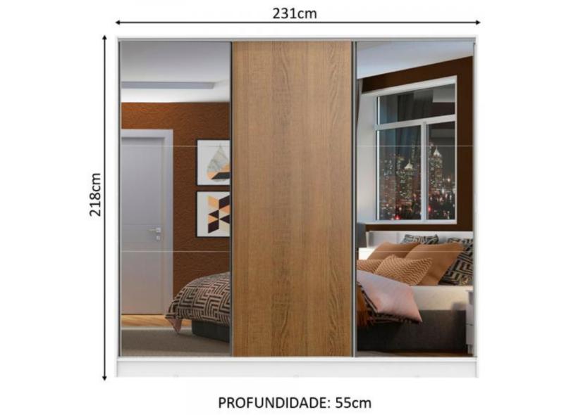 Guarda-Roupa Casal 3 Portas 4 Gavetas com Espelho Zurique 2E Madesa