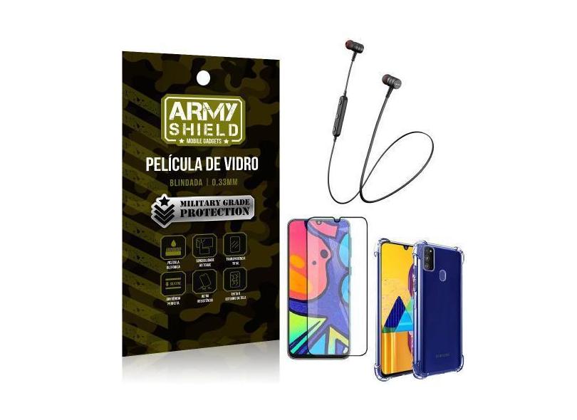 Fone Bluetooth HS-615 Samsung M21s + Capinha Anti Impacto + Película 3