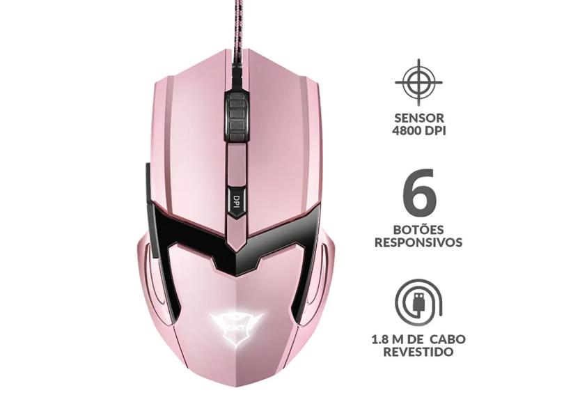 Mouse Gamer 4800 DPI com Fio Precisão para Jogos DPI Ajustável 6 Botões Trust GXT 101P GAV Pink