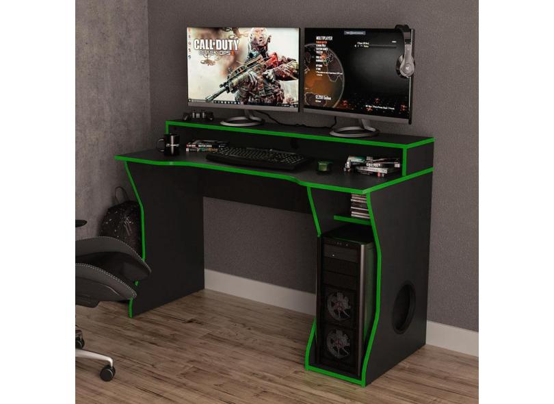 Mesa Gamer Fremont com Nicho e Suporte para cpu - Preto/Verde