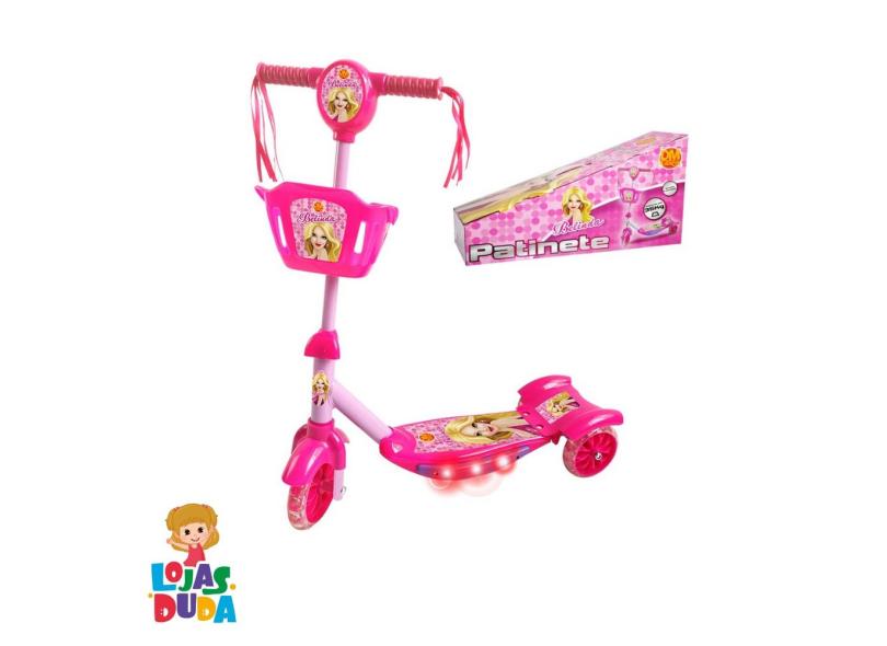 Patinete 03 rodas cesta rosa