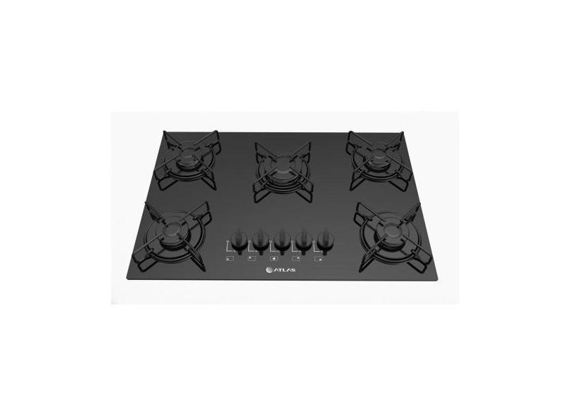Cooktop 5 Bocas Atlas Preto a Gás GLP - Agile Glass