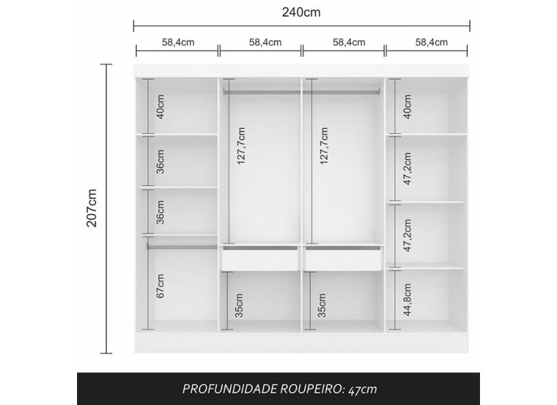 Guarda-Roupa Casal 8 Portas 2 Gavetas Mayra Móveis Arapongas