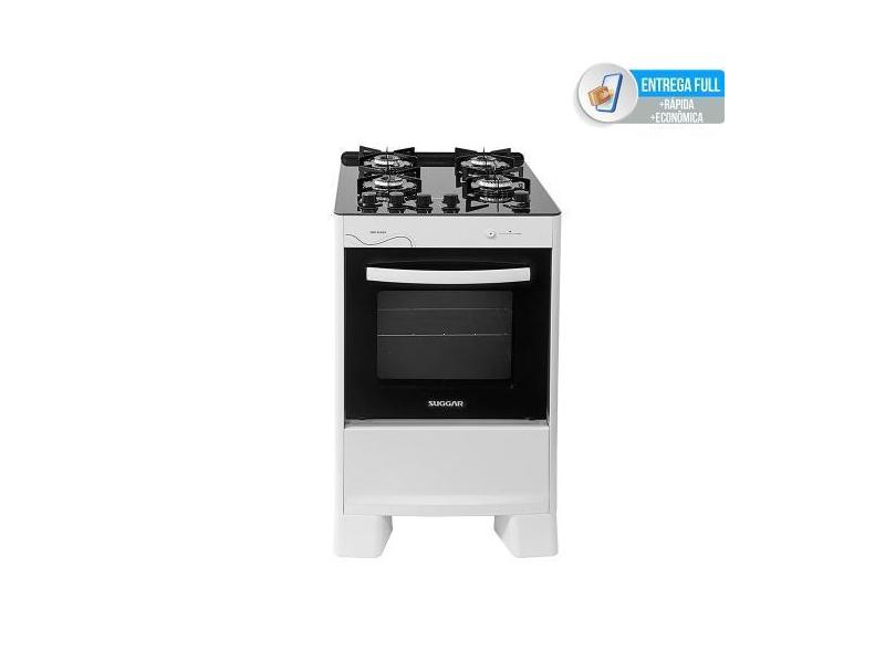 Fogão De Piso 4 Bocas Mesa Vidro Neo Glass Suggar Bivolt, Branco, Bivo