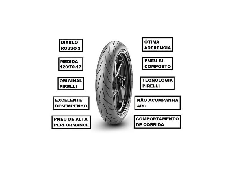 Pneu Pirelli Dianteiro 120/70-17 Tl Rosso 3 Honda Cbr 600f