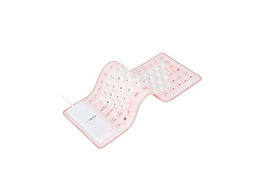 Teclado de Silicone Design Totalmente Selado Teclado de Borracha Portátil Leve Teclado Oll Up Silencioso Macio Confortável Teclado de Silicone Com Fio USB para PC (Rosa)