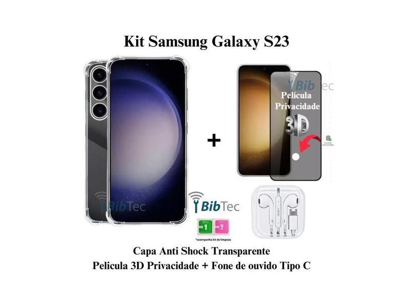 Kit Película Privacidade 3D + Capa Transparente + Fone de Ouvido Samsu