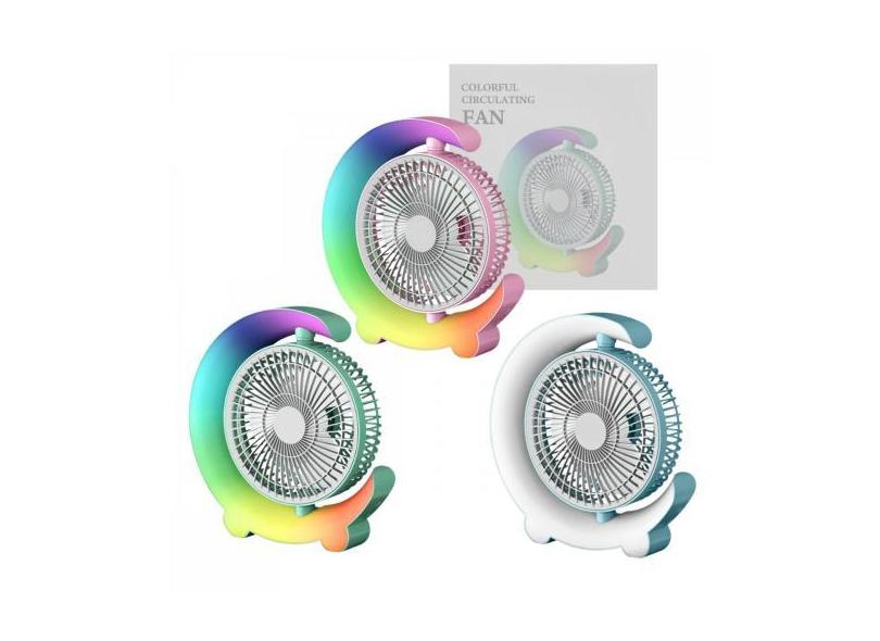 Ventilador Portátil Recarregável de Mesa Iluminação LED RGB Circulatin