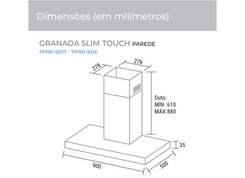 Coifa de Parede Suggar Granada Slim Touch 90cm Inox.