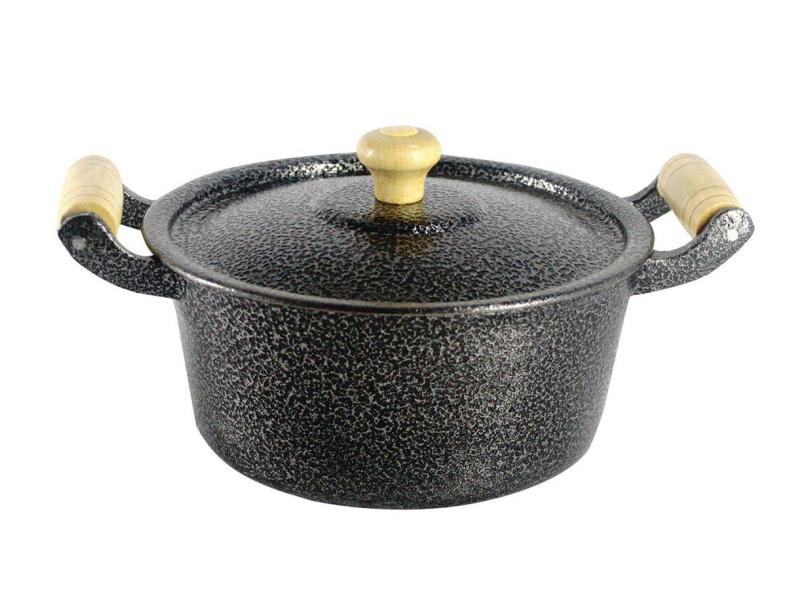 Caçarola Panela Reta Craqueada De Alumínio Alça Madeira 32Cm