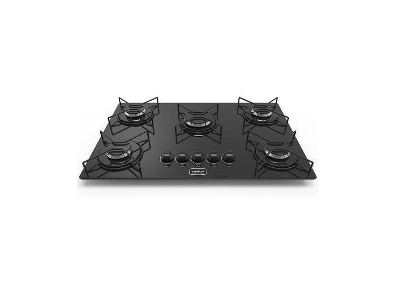 Fogão Cooktop 5 Bocas Realce Preto a Gás Reforçado