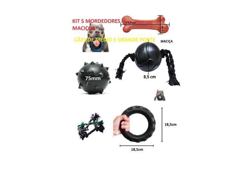 Kit 5 Brinquedo Maciço Cães Grande Porte Pneu Bola CordaOsso - 2DPET