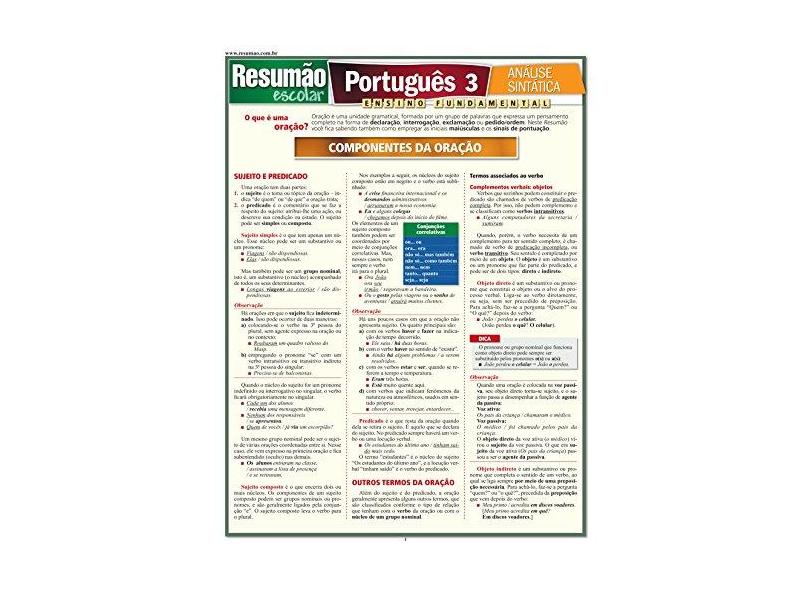 Resumão Escolar - Português 3 - Análise Sintática - Ensino Fundamental - Leme, Odilon Soares - 9788577112098