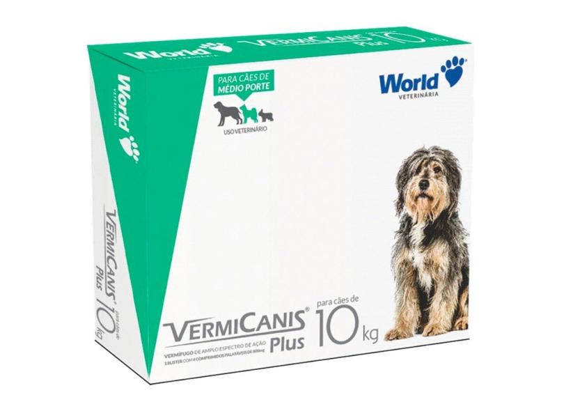 Vermífugo Vermicanis Plus para cães de 10Kg 800mg Embalagem com 4 ...
