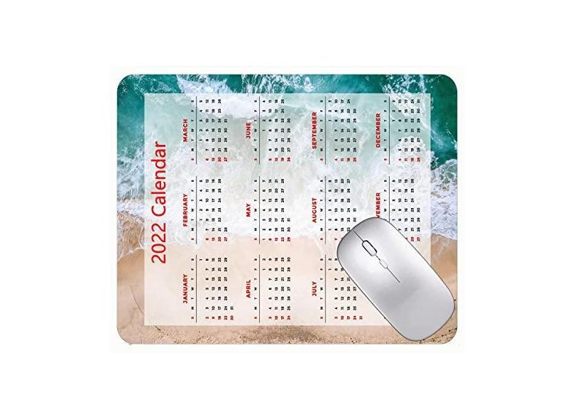 Mouse pad com calendário 2022 com bordas costuradas, preto, para jogos, praia, mar, ondas, escritório, mouse pad