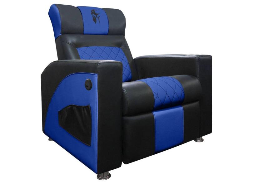 Cadeira Gamer Sparta com Encosto Reclinável e Carregador USB Corino Preto/Azul SOFA STORE