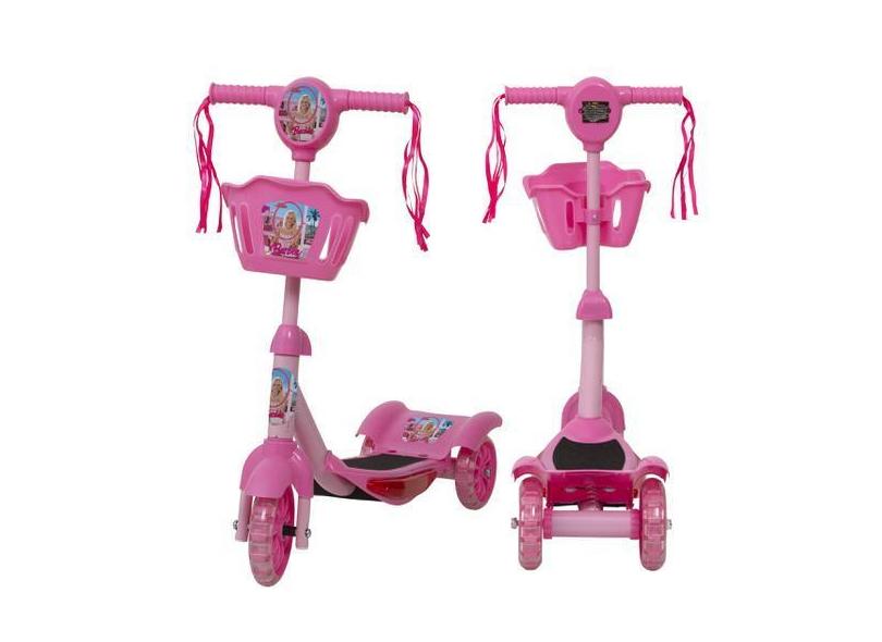 Patinete Da Barbie Rosa Regulável Menina Cestinha Com Som - Toys 2U