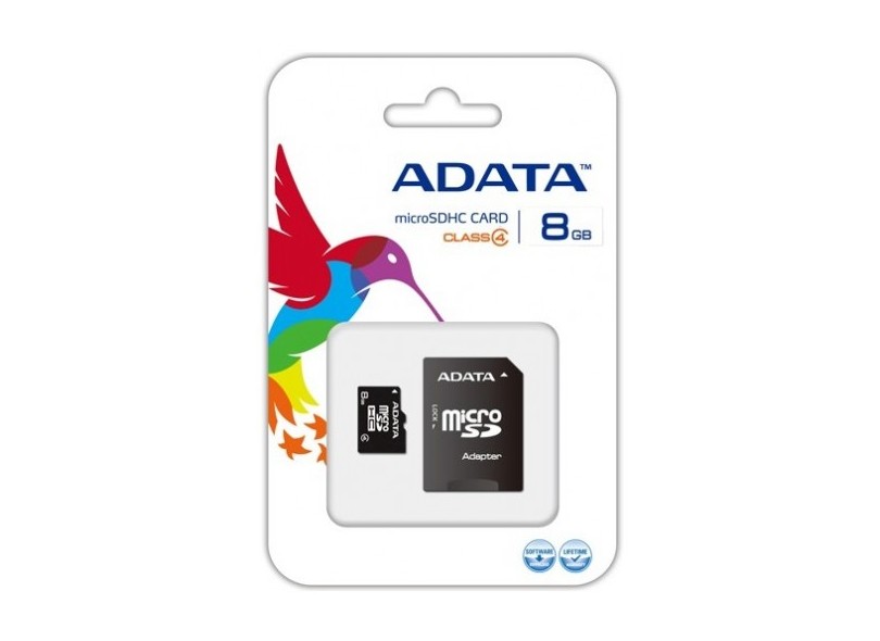 Cartão de Memória Micro SDHC com Adaptador Adata 8 GB AUSDH8GCL4-RA1