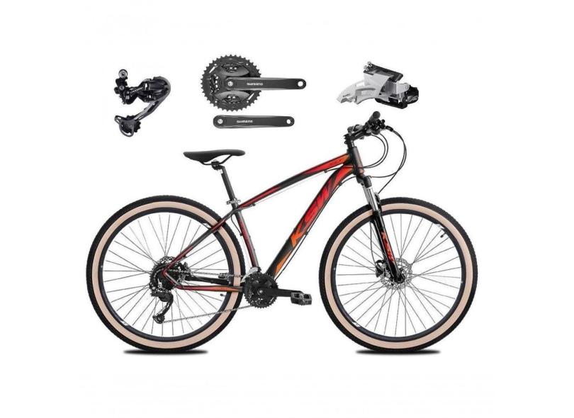Bicicleta Aro 29 Ksw Xlt Deore E Altus 27v Freio Hidráulico Garfo Trava Pneu Faixa Bege - Preto-vermelho-laranja Tam.17