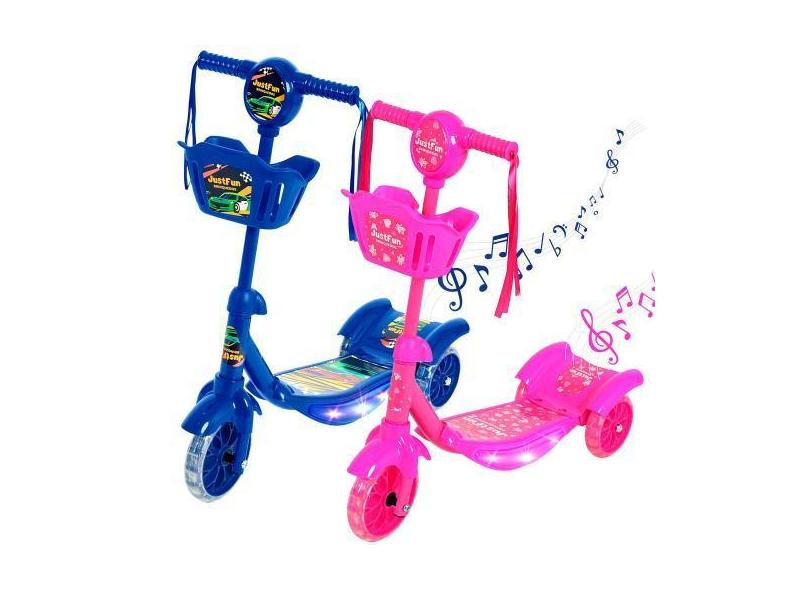 Patinete Infantil Luz De Led 3 Rodas Cesto Música Rosa Azul - Just Fun