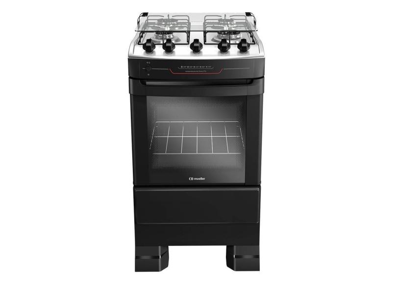 Fogão 4 Bocas a Gás Mueller MFI4BF Mesa Inox e Acendimento Automático Preto Fosco Bivolt