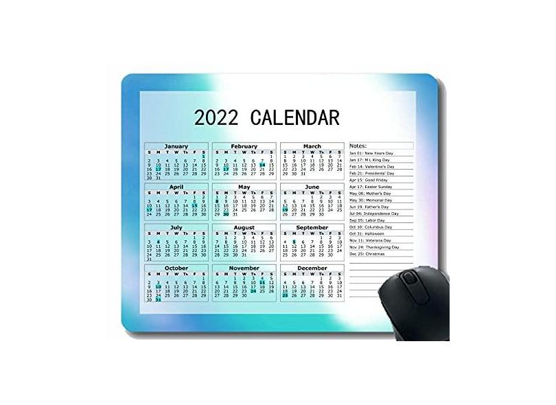 Mouse pad com calendário 2022, fundo com pontos de fundo azul claro para computadores de escritório, laptop, masculino e feminino