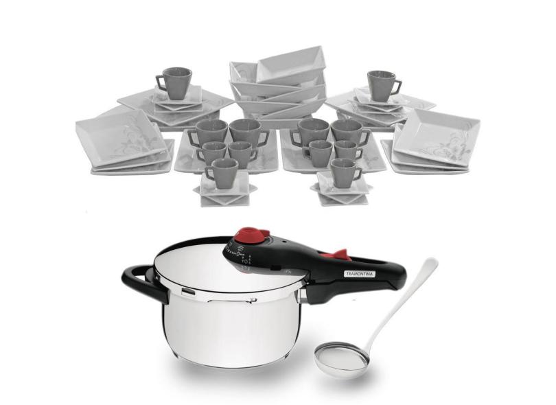 Panela de Pressão Tramontina Solar Aço Inox Fundo Triplo 4,5l + Aparelho Jogo de Jantar Oxford Tattoo 42 peças