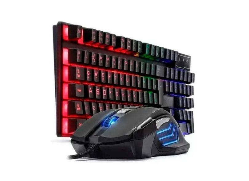 Teclado Gamer Semi Mecânico e Mouse Óptico Preto RGB LED - ATENA