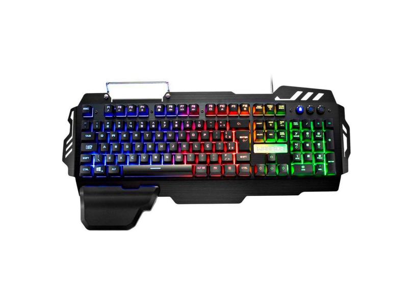 Teclado Gamer Multilaser Warrior Zuberi - Semi Mecânico - Teclas Anti-Ghosting - Com Apoio De Pulso E Suporte Para Smartphone - Iluminação Led - Abnt