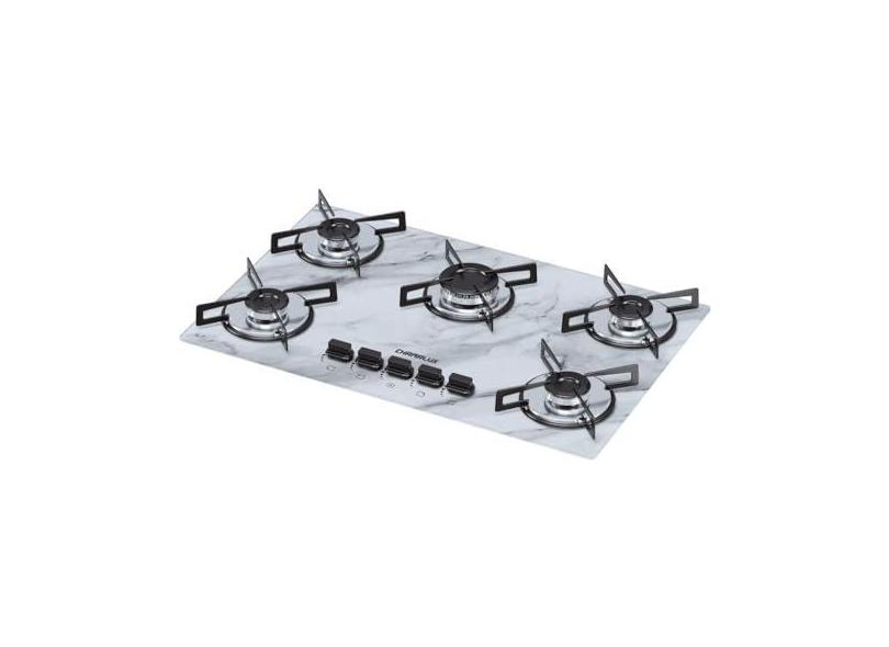 Cooktop 5 bocas Chamalux ultra chama Bivolt Trempe de Chapa Mármore Branco