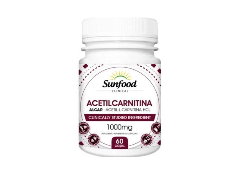 Acetilcarnitina 1000Mg Sunfood (60 Caps) - Suplemento P/ Memória, Raci