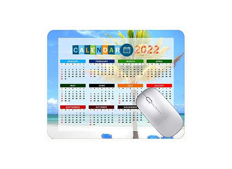 Mouse pad 2022 calendário com feriados, tapete de mouse pad com palmeira, praia, mar