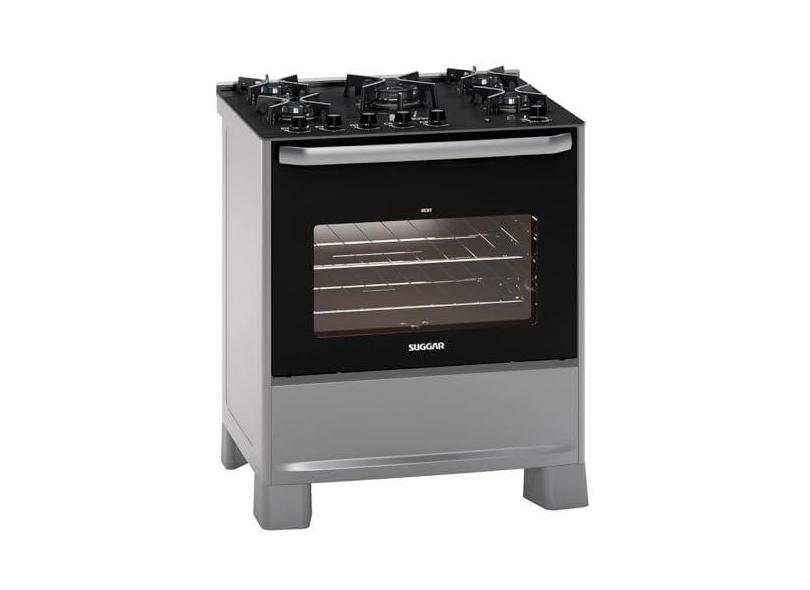 SUGGAR FOGÃO BEST GRILL PRATA 220V MESA DE VIDRO 5 BOCAS GRILL NO FORNO TRIPLA CHAMA TREMPES FERRO FUNDIDO FGV506PRIX2