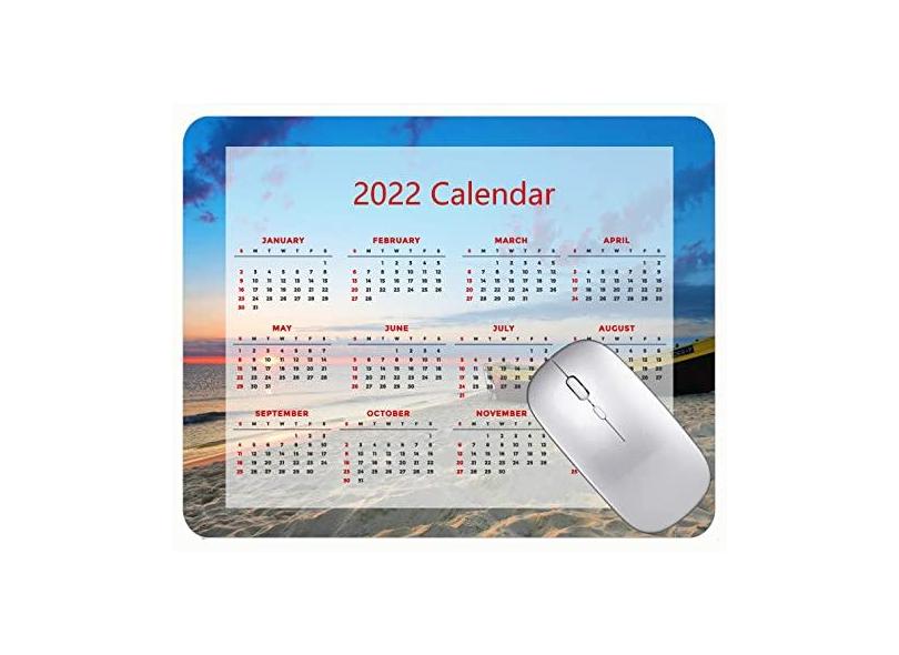 Mouse pad para jogos com calendário 2022, mouse pad para praia, mar e nuvens