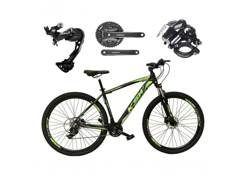 Bicicleta Aro 29 Ksw Xlt Alívio E Altus 27v Freio Hidráulico Garfo Trava - Preto-verde Tam.15