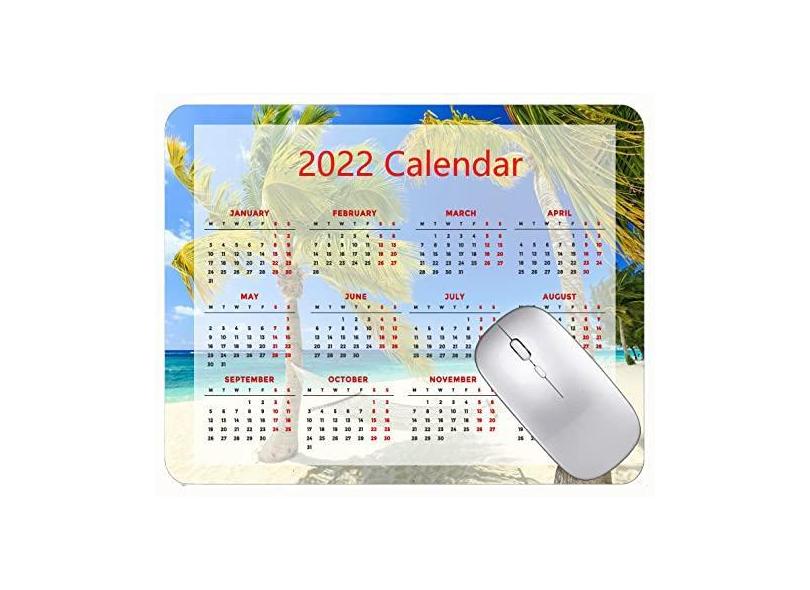 Mouse pad com calendário 2022 com feriados, tapete para jogos Tropical Paradise Sea Beach