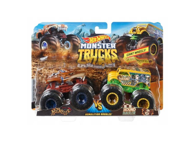 Hot Wheels Monster Trucks 1:64 Demolition Doubles 2-Pk - Hotweiler Vs Hound  Hauler