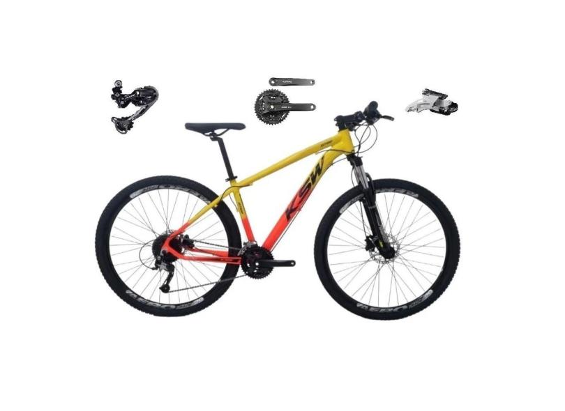 Bicicleta Aro 29 Ksw Xlt Alumínio Câmbio Traseiro Shimano Deore e Altus 27v Freio Hidráulico Garfo Com Trava - Amarelo/Laranja