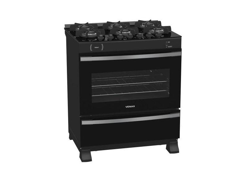 Fogao a gas maxi vitreo 6 q preto fosco gas glp - Venax, Bivolt
