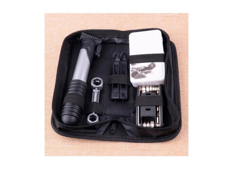 Kit Reparo Remendo Ferramenta Bicicleta + Bomba Encher Pneus - RELET