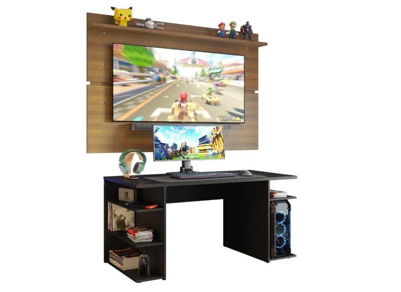 Mesa Gamer Madesa 9409 e Painel para TV até 65 Polegadas - Preto/Rustic