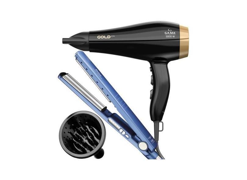 Secador De Cabelo Gama 2200w Difusor Prancha Titanium 230°c Gold Ion