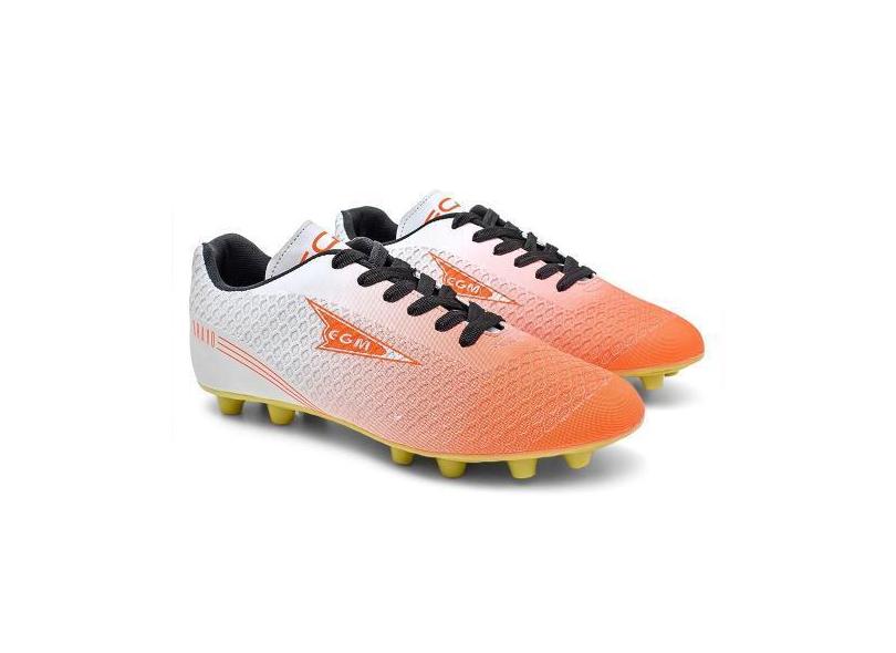 Chuteira Masculina Bravo Trava Fixa Branca e Laranja - EGM, 38, Branco