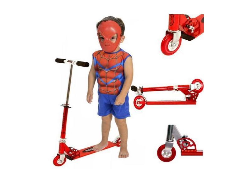 Patinete Dobrável Alumínio 2 Rodas + Fantasia Homem Aranha - DM Toys