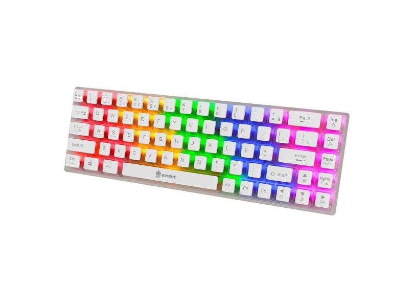Teclado Gamer Mecanico Transparente Evolut Eg217 Lumini 60% Switch Azul Com Fio