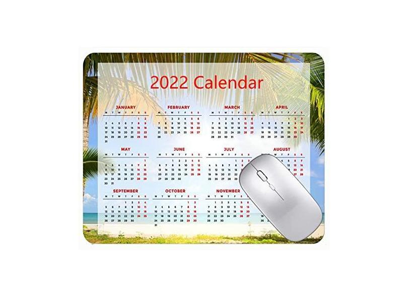 Mouse pad de calendário 2022, mouse pad para jogos, praia, palmeiras, tapete de sol